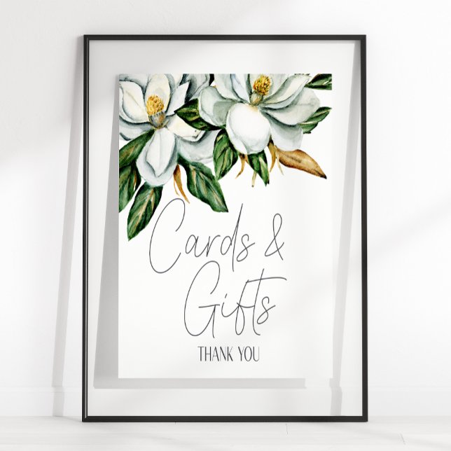 White Magnolia Floral Wedding Card & Gifts Sign (Creator Uploaded)