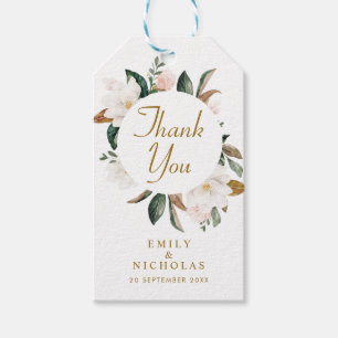 White magnolia floral wedding gift tags