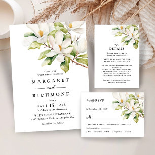 White Magnolia Floral Wedding Invitation