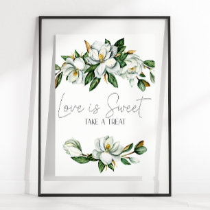 White Magnolia Floral Wedding Love Is Sweet Favour Poster
