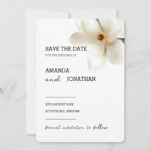 White Magnolia Floral Wedding Save the Date Card