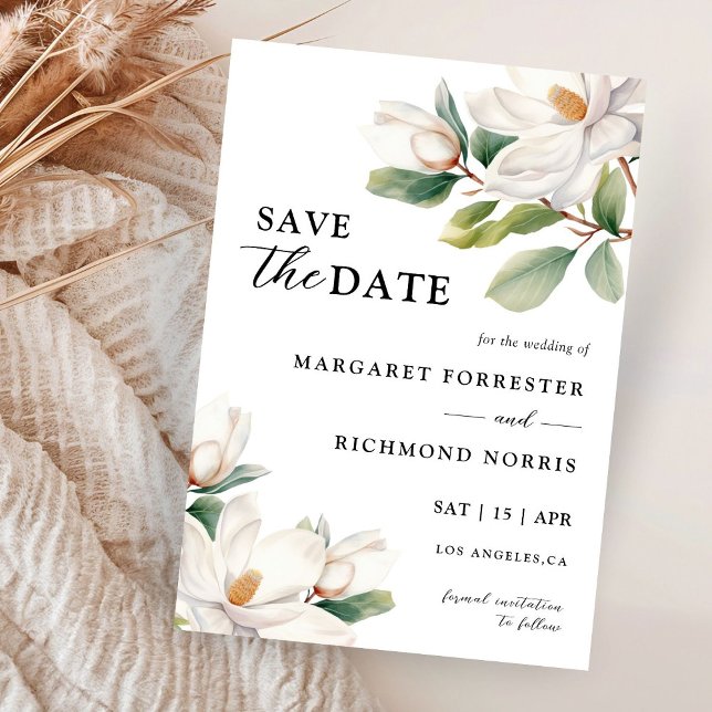 White Magnolia Floral Wedding Save The Date  Invitation (Creator Uploaded)