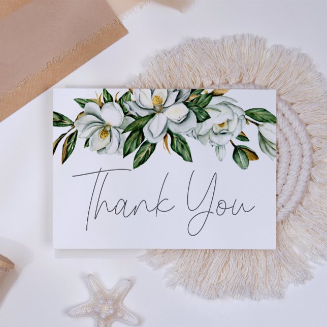 White Magnolia Floral Wedding Thank You Card (Creator Uploaded)
