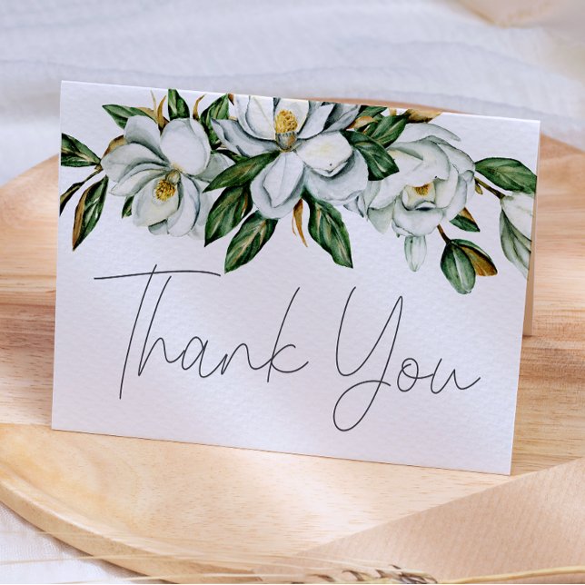 White Magnolia Floral Wedding Thank You Card (Creator Uploaded)