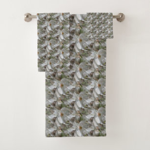 White Magnolia Flower Blossoms Nature Pattern Bath Towel Set
