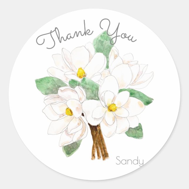 white magnolia flower classic round sticker  (Front)