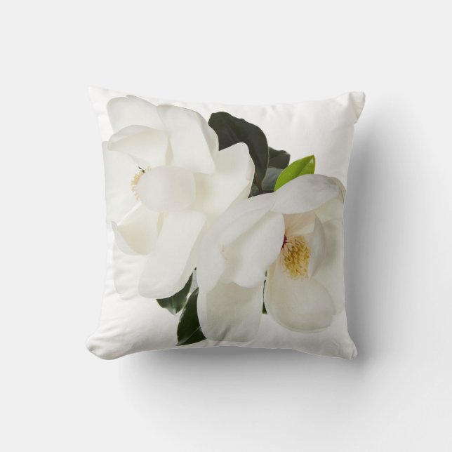 White Magnolia Flower Magnolias Floral Flowers Cushion (Front)