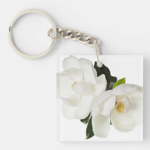 White Magnolia Flower Magnolias Floral Flowers Key Ring