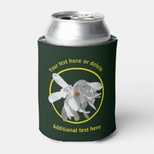 White Magnolia Flower Nature Personalised  Can Cooler