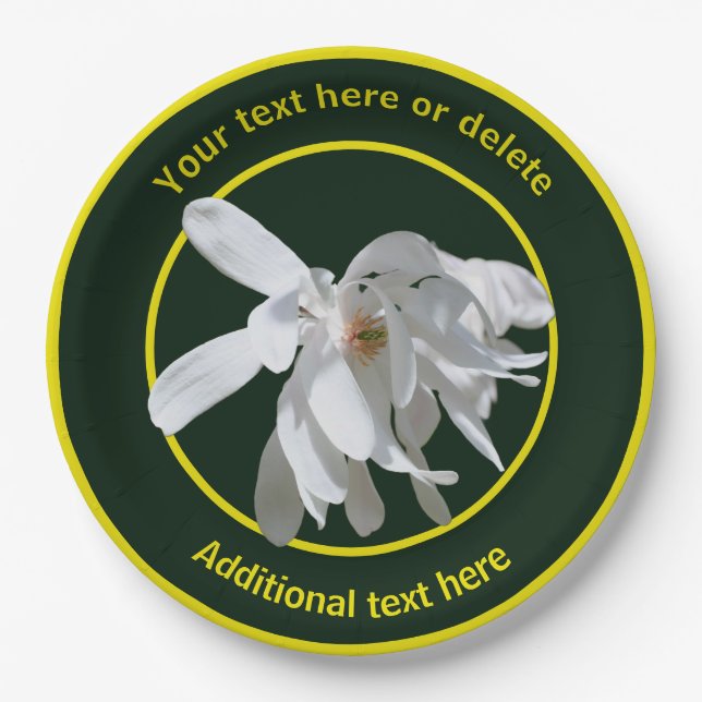 White Magnolia Flower Nature Personalised Party Paper Plate (Front)