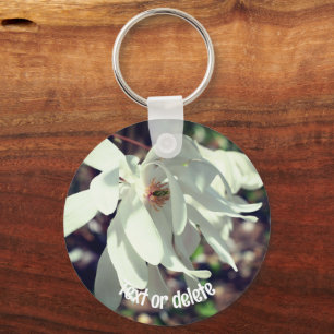 White Magnolia Flower Personalised Key Ring