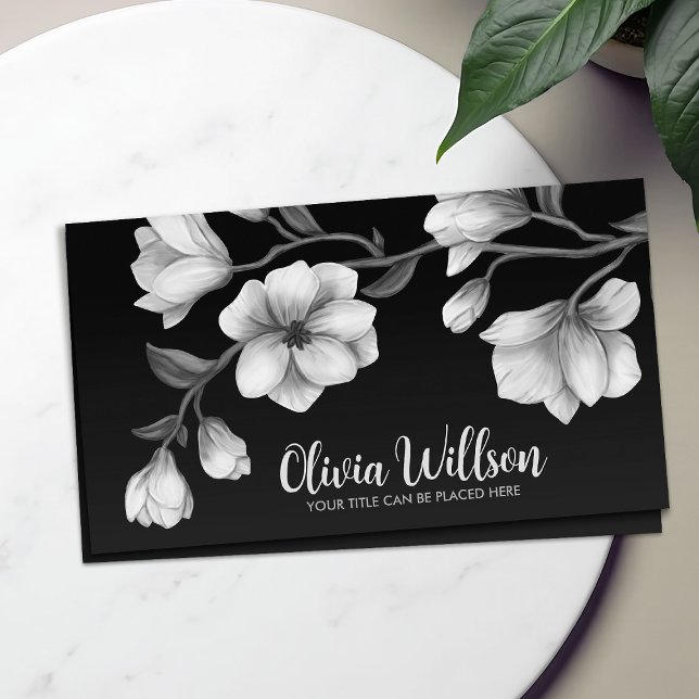 White Magnolia Flowers Illustration Business Card (Creator Uploaded)
