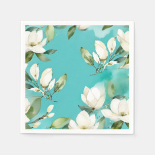 White Magnolia Garland with Eucalyptus Napkin
