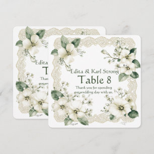 White Magnolia Gold Floral Table Number Thank You