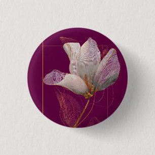 White Magnolia Gold Line Magenta 3 Cm Round Badge