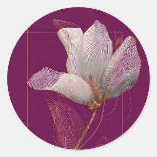 White Magnolia Gold Line Magenta Classic Round Sticker