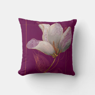 White Magnolia Gold Line Magenta Cushion