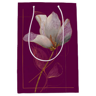 White Magnolia Gold Line Magenta Medium Gift Bag