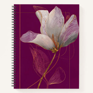White Magnolia Gold Line Magenta Notebook