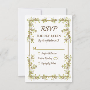 White Magnolia Golden leaves Wedding RSVP