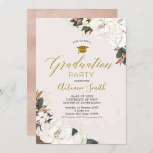 White Magnolia Graduation Party Invitation