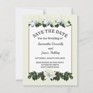 White Magnolia Greenery Floral Save The Date Invitation