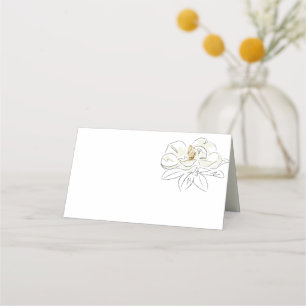 White Magnolia Illustration Minimal Wedding Blank Place Card