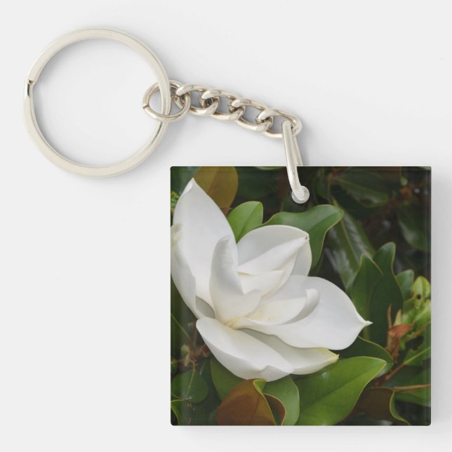 White Magnolia Key Ring (Front)