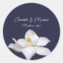 White Magnolia on Navy Elegant Wedding