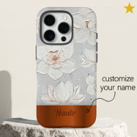White Magnolia Painting Copper Metal Custom Name