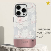 White Magnolia Painting Rose Gold Custom Name