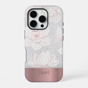 White Magnolia Painting Rose Gold Custom Name iPhone 16 Pro Case