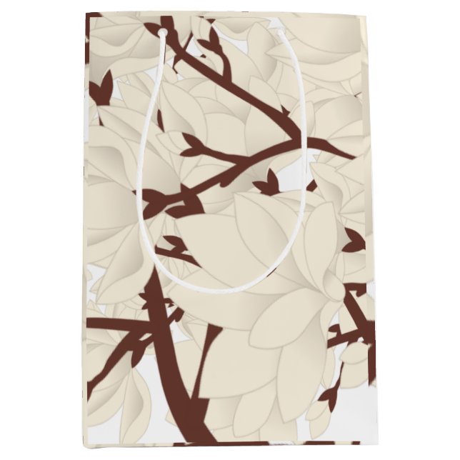 White Magnolia Print Medium Gift Bag (Front)