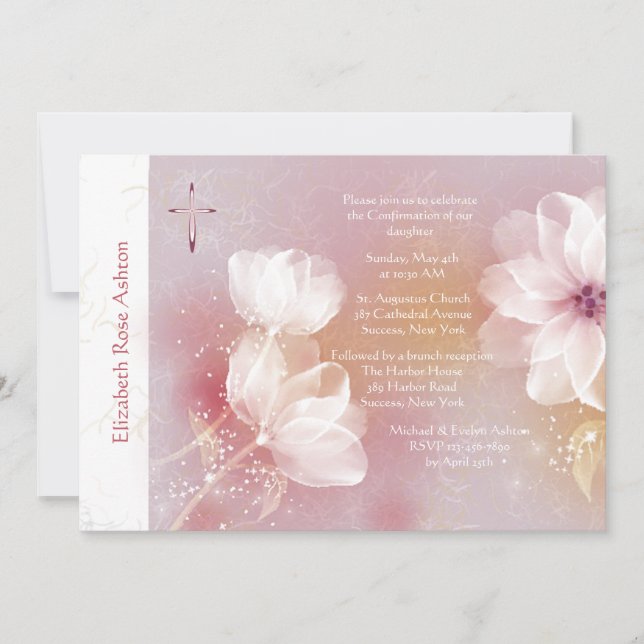 White Magnolia Religious Invitation (Front)