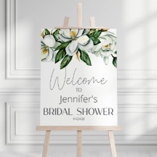 White Magnolia Rustic Floral Elegant Bridal Shower Poster