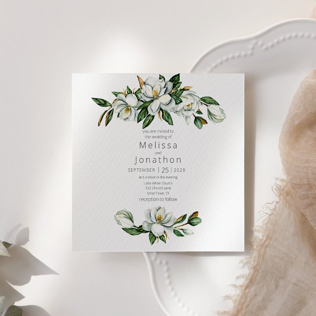 White Magnolia Rustic Floral Wedding Invitation (Creator Uploaded)