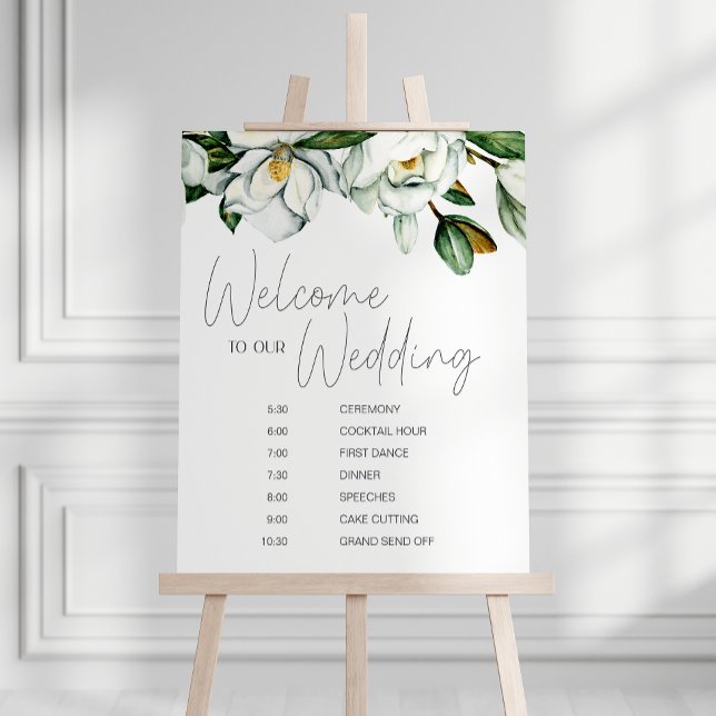 White Magnolia Rustic Floral Wedding Schedule Poster (Creator Uploaded)
