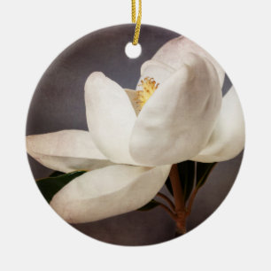 White Magnolia Tree Flower Floral Flowers Grey Ceramic Ornament