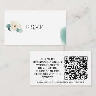 White Magnolia Wedding RSVP QR Code Minimalist  Enclosure Card