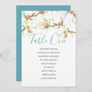 White Magnolia Wedding Seating Chart, Table Plan Invitation