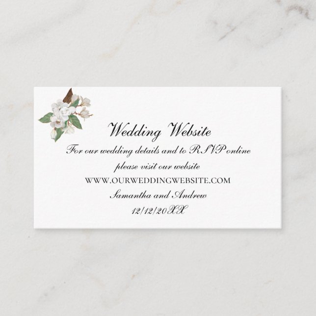 White Magnolia Wedding Website Enclosure card (Front)