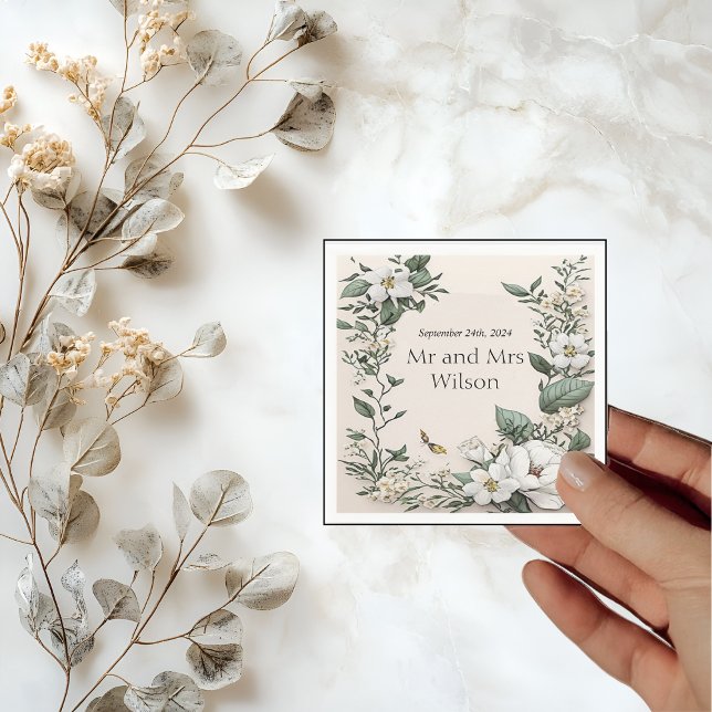 White Magnolias and Butter Wedding Dinner Cocktail Napkin (Creator Uploaded)