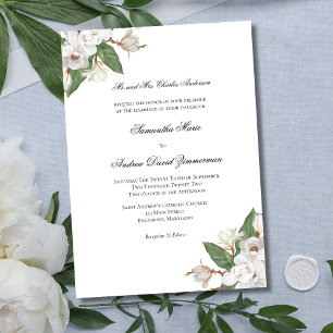White Magnolias Classic Formal Elegant Wedding  Invitation