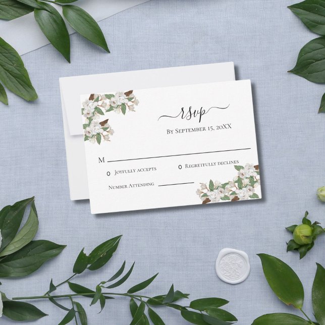 White Magnolias Elegant Wedding RSVP Card (White Magnolias Wedding RSVP card)