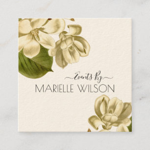 White Magnolias Floral Cream Event Planner Square Business Card