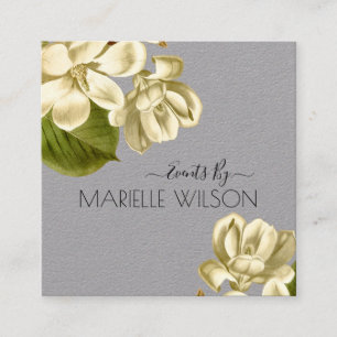White Magnolias Floral Grey Event Planner Square Business Card
