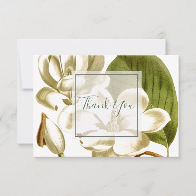 White Magnolias Floral Thank You Card (Front)