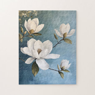 White Magnolias on Blue Tissue Pape Jigsaw Puzzle