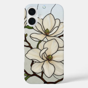 White Magnolias Stained Glass Illusion iPhone 16 Case