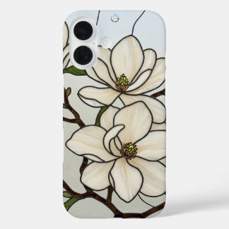 White Magnolias Stained Glass Illusion iPhone 16 Case